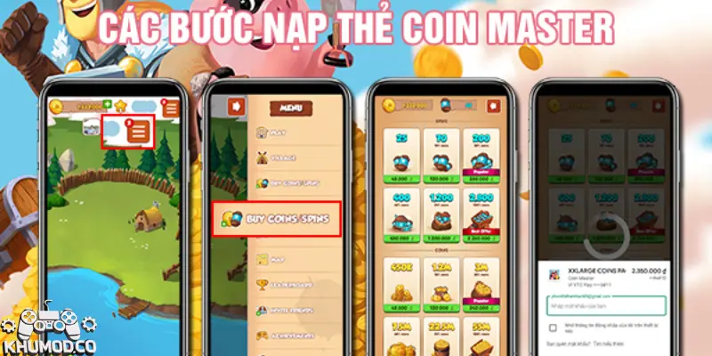 Cách nạp thẻ Coin Master mod apk